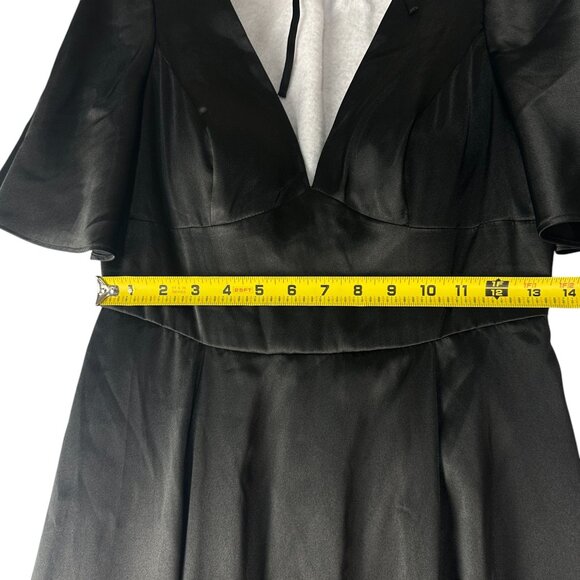 Galina Signature Charmeuse V-Neck Flutter Sleeve A Line Dress Black Size 6 - Picture 9 of 11